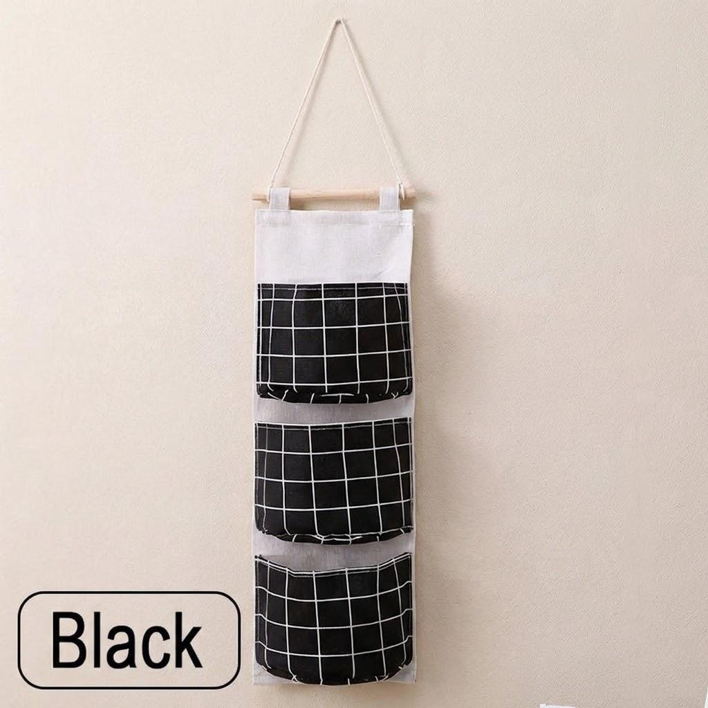 

Waterproof 3-Layer Hanging Door Storage Bag Cotton Linen Organizer Pocket for Home Sundries чёрный
