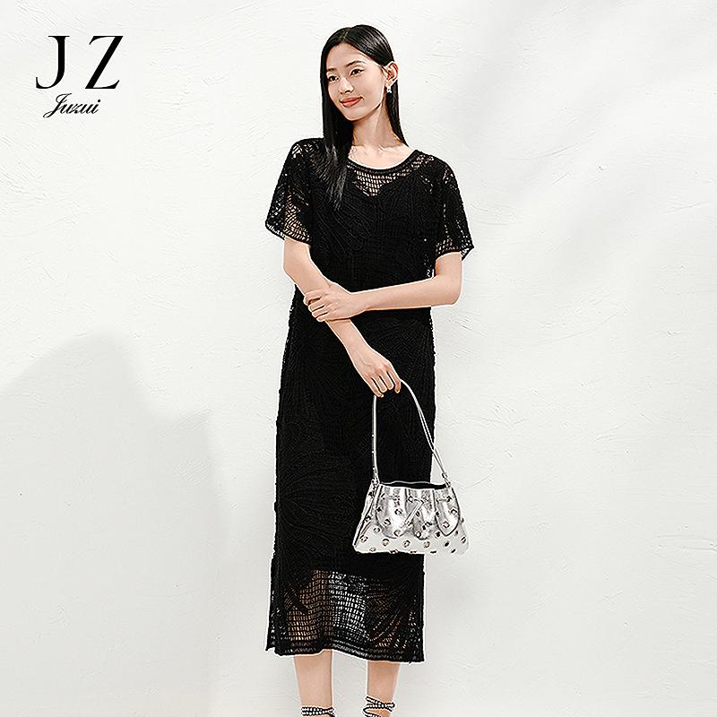 Jiuzi Anna Kou Elegant Light and Mature Hand Hook Hollow Flower Short Sleeve Knitted Dress