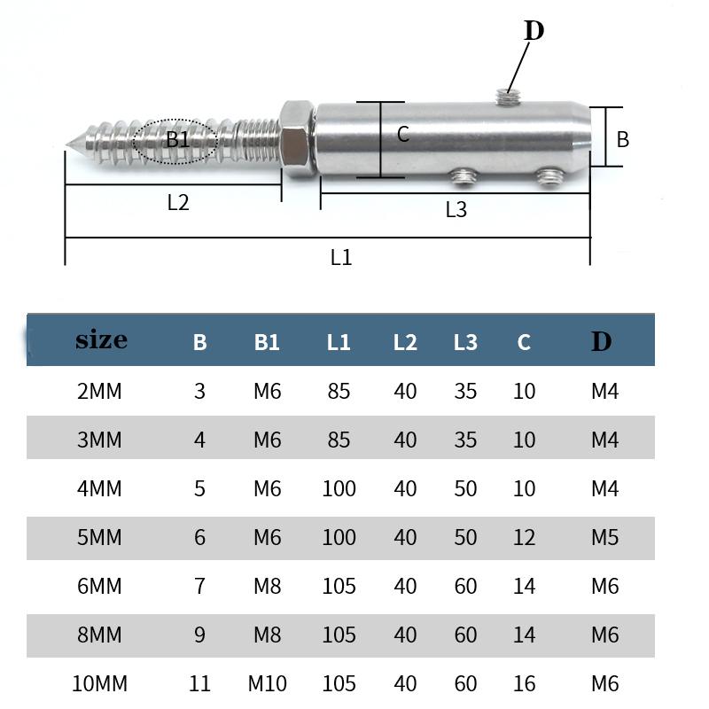 1 pz Connettore a Vite con Effetto Legno Giunto Cavo Metallico Fibbia di Bloccaggio Terminale di Connessione Ringhiera Scale Serraggio Acciaio Inossidabile 304