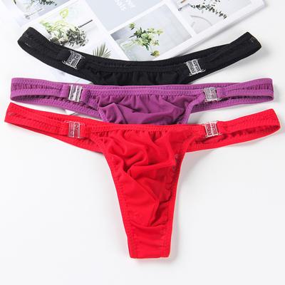 Men Briefs Solid Color Breathable Quick Dry Sweat-absorbent Friendly To Skin Protective Polyester Men Underwear G-strings with Buckle for Men