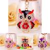 Entzückender Cartoon Strass Eulen Schlüsselanhänger für Frauen Süßer Tier Metall Schlüsselanhänger