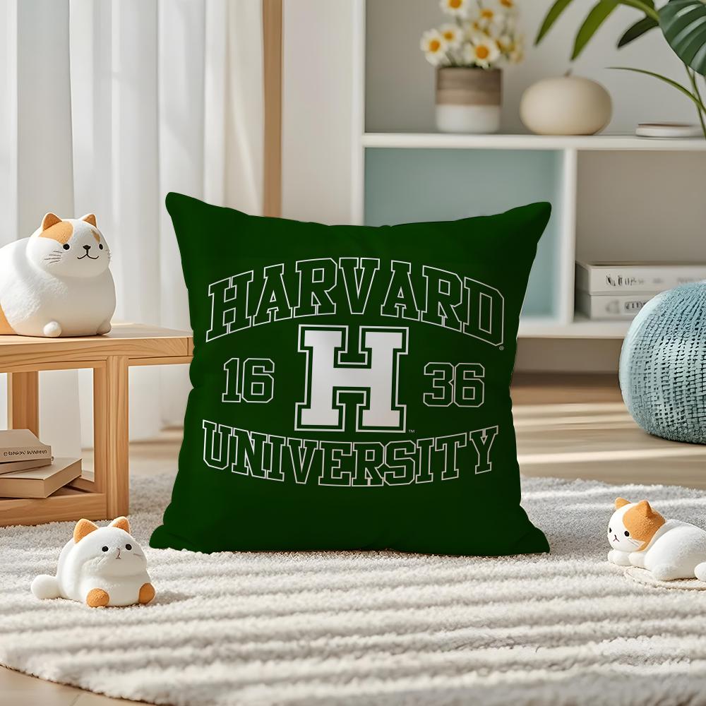 Harvard University Pillow Case Silky Elegant Comfort Sofa Bed Invisible Zipper Peach skin 18*18(CM)-1Pcs