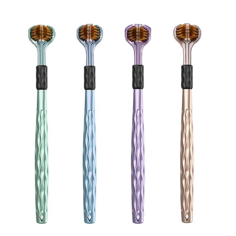 

Зубная щетка с мягкой щетиной 360° для взрослых, трехсторонняя, в наборе Premium Family Pack с очистителем языка 3D toothbrush 2-pack