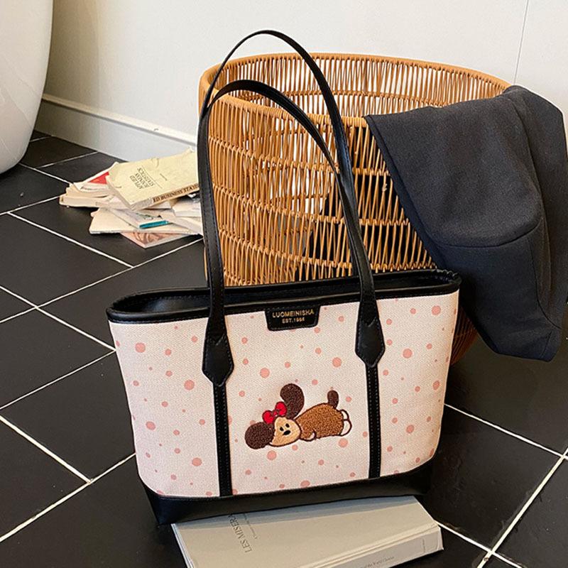 Large-capacity Polka Dot Bag Women's Autumn and Winter Versatile Casual Cartoon Shoulder College Student Tote Bag