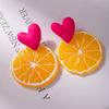 Summer Day Vacation Cute Lemon Orange Fruit Heart Shape Earrings for Women Trendy Personality Simulation Fruit Jewerly
