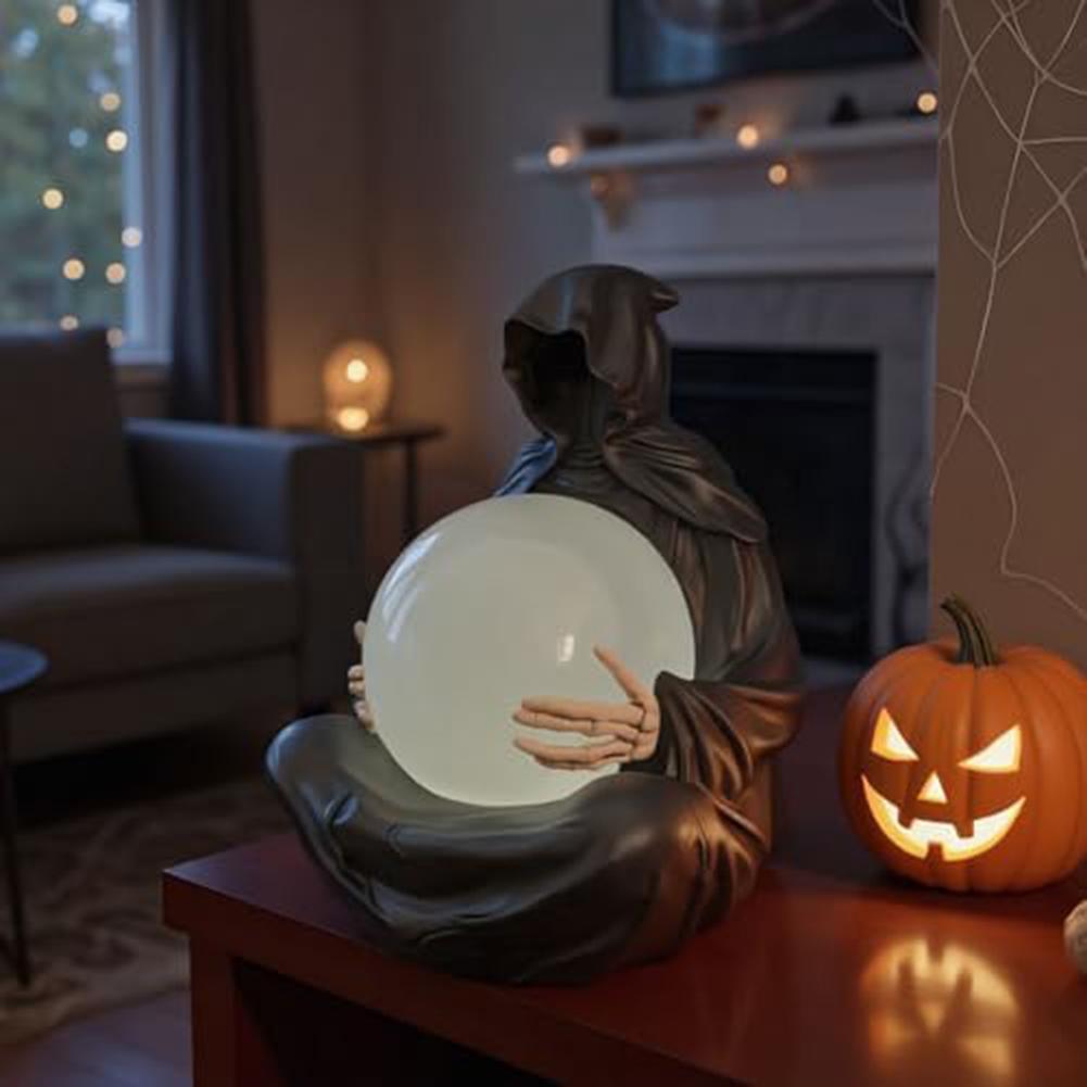 Tischdekoration 15x9x9cm Kunststoff Gothic-Ästhetik Für-Reaper-Statue Mit Schwebender Leuchtender Für-Kristallkugel-Dekor Halloween