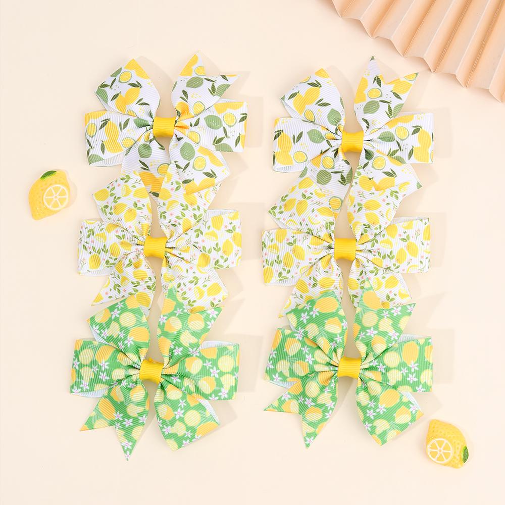 6Pcs Lemon Print Bow Hair Clips Cute Fruit Pattern Hair Accessories Sweet Ribbon Bownot Barrette For Girls Children Headwear