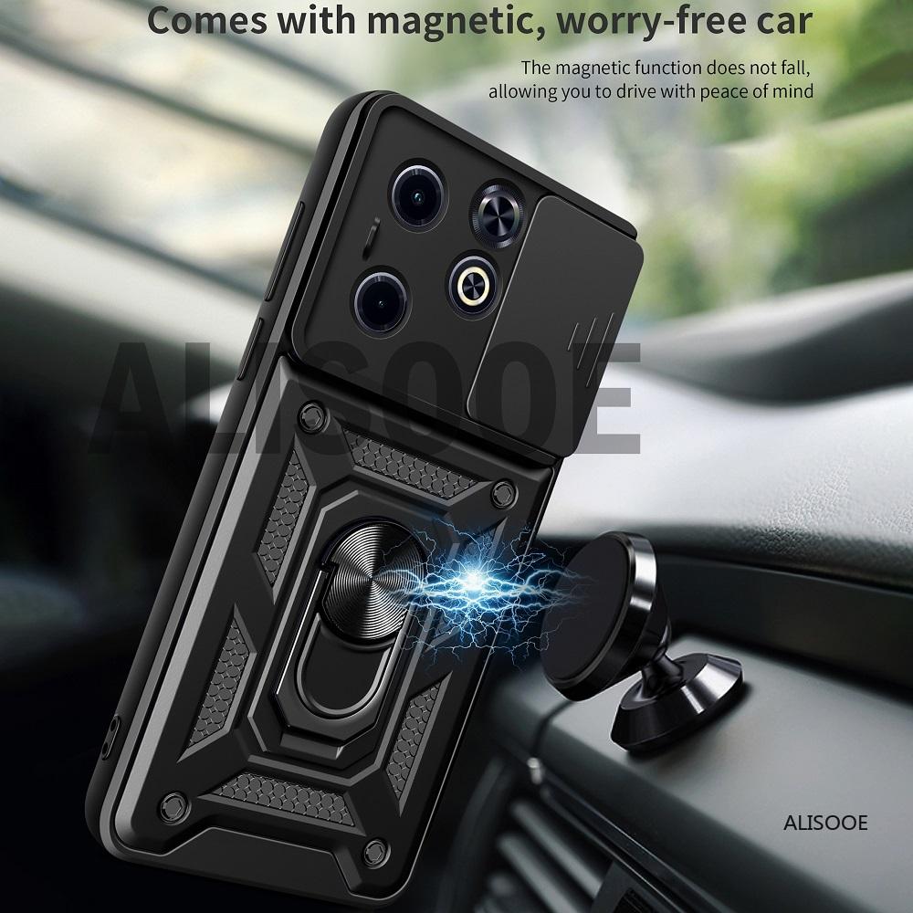 Slide Lens Capa for Infinix Hot 40i Smart 8 Case Armor Ring Stand Protection Phone Cover for Infinix Smart 8 Hot 40i Case