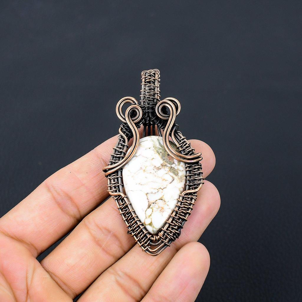 Wild Horse Gemstone Jewelry Pure Copper Wire Wrapped Handmade Pendant For Gift