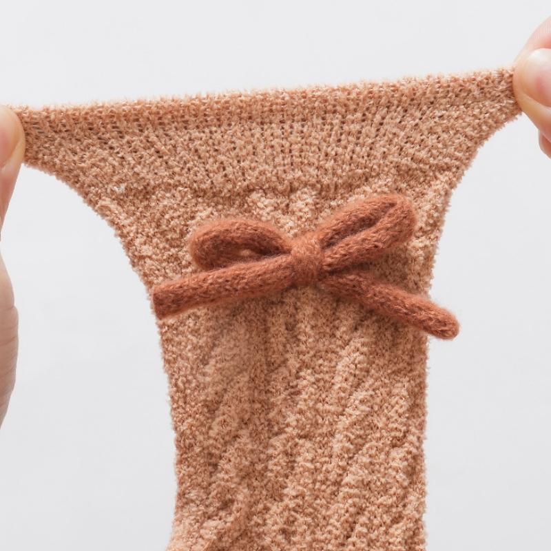 Baby Socks Solid Cotton Soft Long Princess Socks Plugging And Thickening with Cute Bow Boy Girls Stretchy Warm Cozy Casual Socks