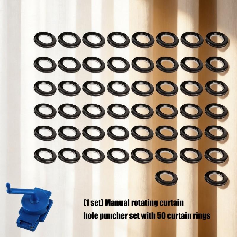 50Pcs Curtain Eyelet Rings With Rotating Hole Puncher Set Inner Diameter 1.77Inch Curtain Grommets For Home Renovation