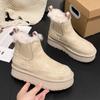 High-end leather real hair snow boots for women, winter casual versatile thick-soled velvet thermal cigarette boots