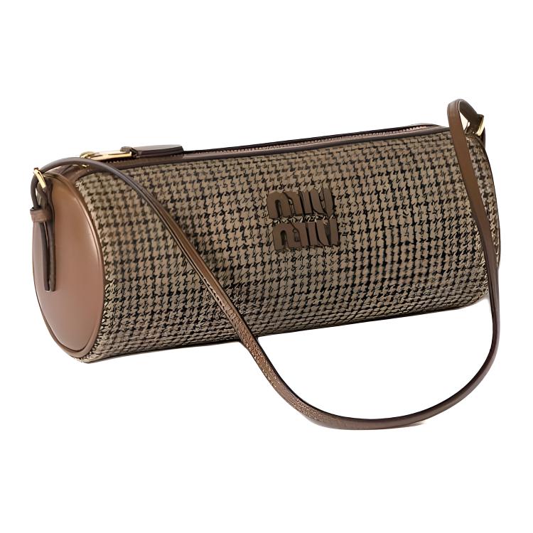 MIU MIU Leder Logo Stoff Umhängetasche Damen Umhängetasche Dunkelbraun 5NE851_2DU5_F0324