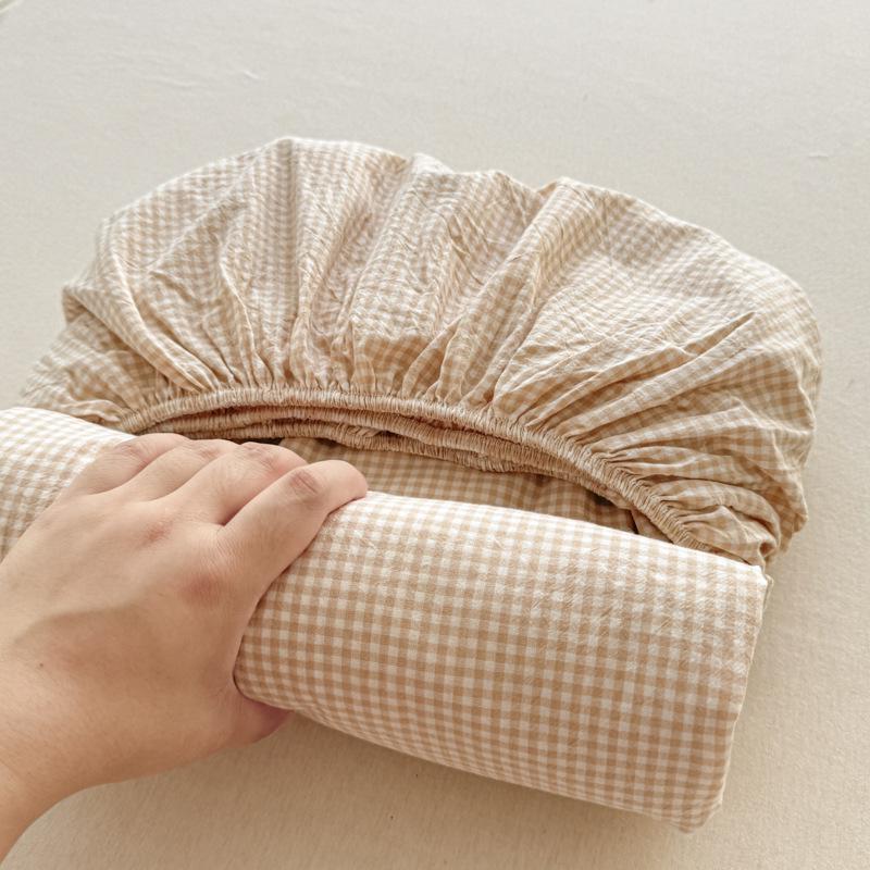 Pure Cotton Yarn-Dyed Washed Fitted Sheet: Non-Slip, Dustproof, Skin-Friendly Mattress Protector 3-Piece Set.