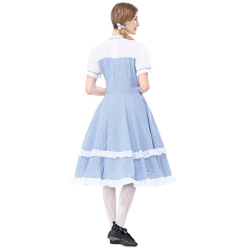 Cosplay modrobílá kostkovaná vesta sukně pastorační krajkový lem kyvadlové šaty halloweenský párty kostým sada