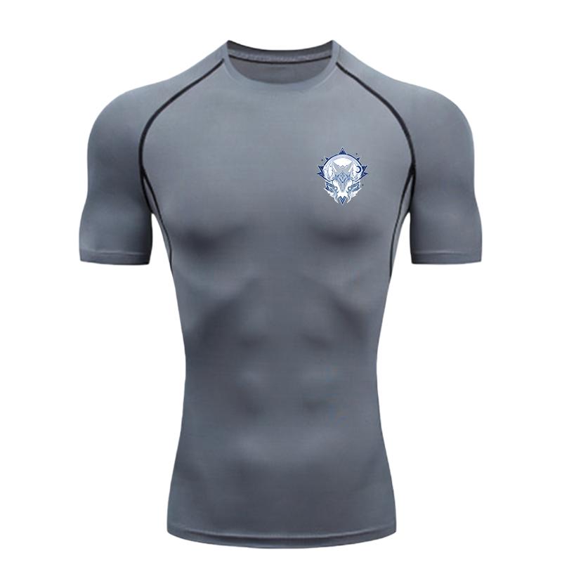 Men’s Sports T-shirt Training Fitness Compression Wolf Moon Star Pattern Men’s MMA T-shirt Rashgard Tops TeeT-Shirt for Men