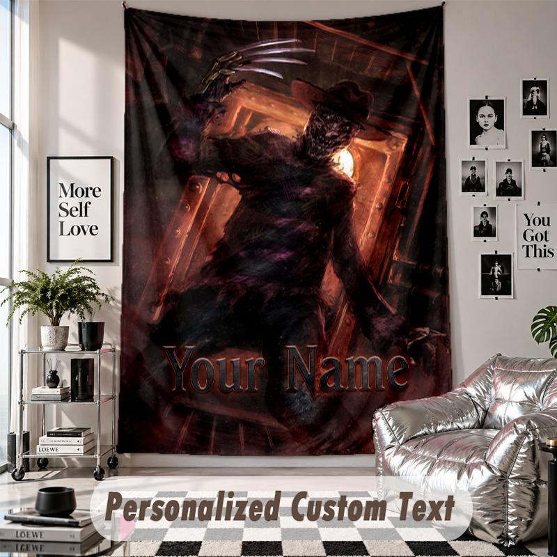 Custom Tapestry Wall Hanging, A Nightmare On Elm Street Freddy Krueger Personalized Name Text Home Wall Decor
