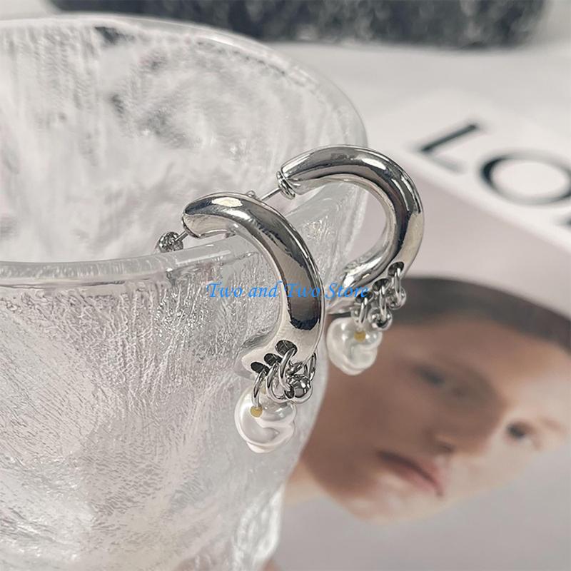 HX6F Fashion Pearl Pendant Earrings for Women Detachable Dangle Earring Ear CN