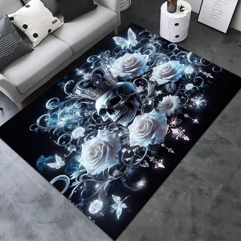 1PC Skull Dark Gothic Pattern Printed Carpet Rug for Living Room Bedroom Home Sofa Decoration,Non-slip Floor Mat Floor Mat