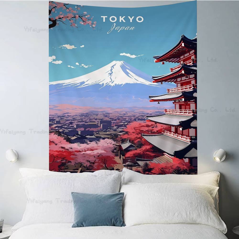Vintage Japan Tokyo Japanese City Landscape Canvas Cartoon Tapestry Art Science Fiction Room Home Decor Wall Hanging Home Decor