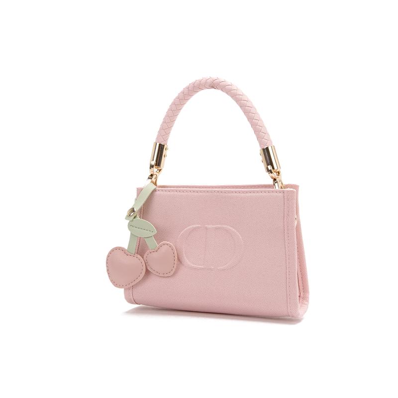 DIOR [Customized Cosmetic Bag] Canvas Cherry Gummy Panda Club Simple Elegant Romantic Daily Versatile Portable Pink Handbag Storage