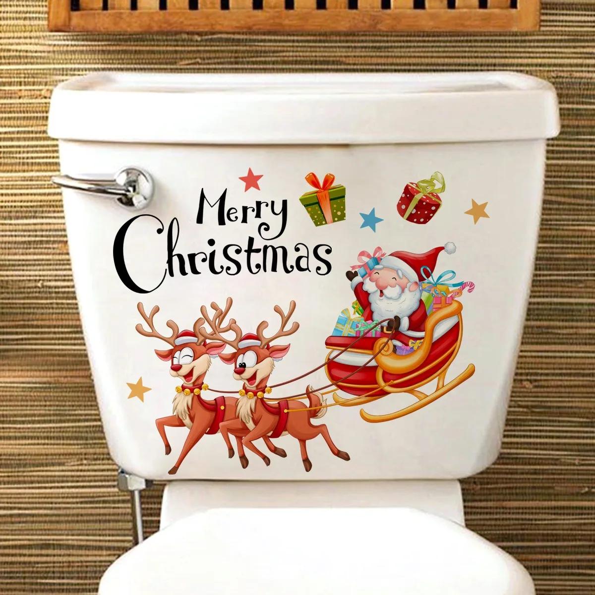 

Christmas Decoration Toilet Stickers Cartoon Santa Claus Elk Toilet Cover Stickers Merry Christmas Stickers Happy New Year 2025