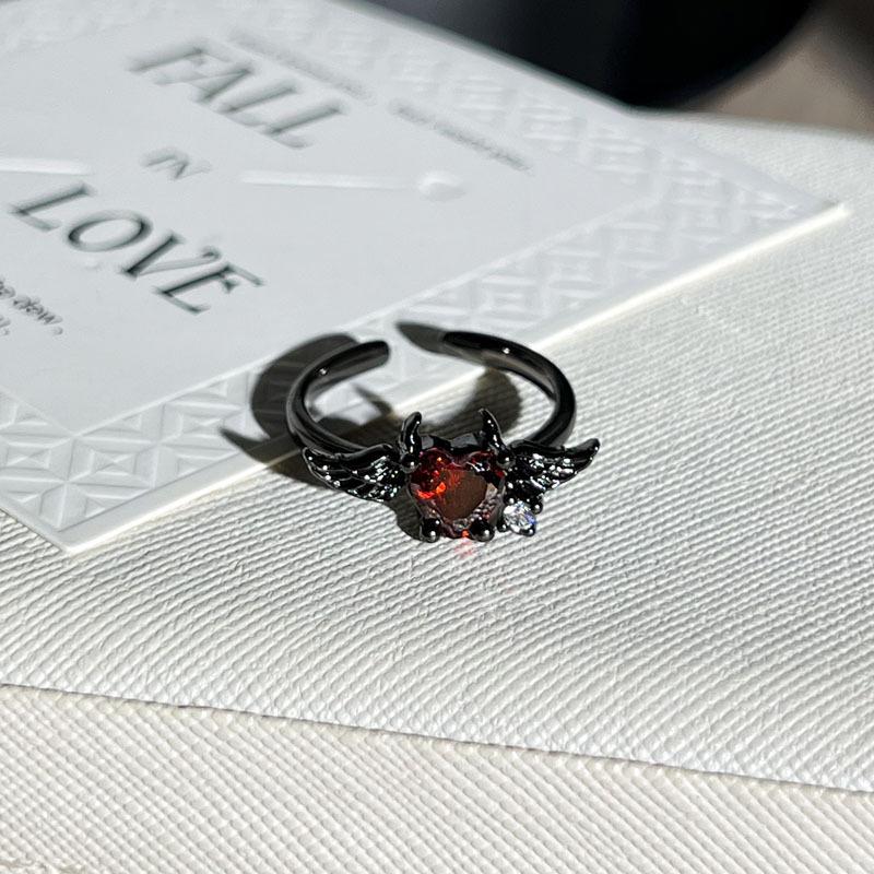 2026 Dark Butterfly Flame Pomegranate Red Diamond Trendy Butterfly Open Ring Unisex Fashion Statement Ring Resizable