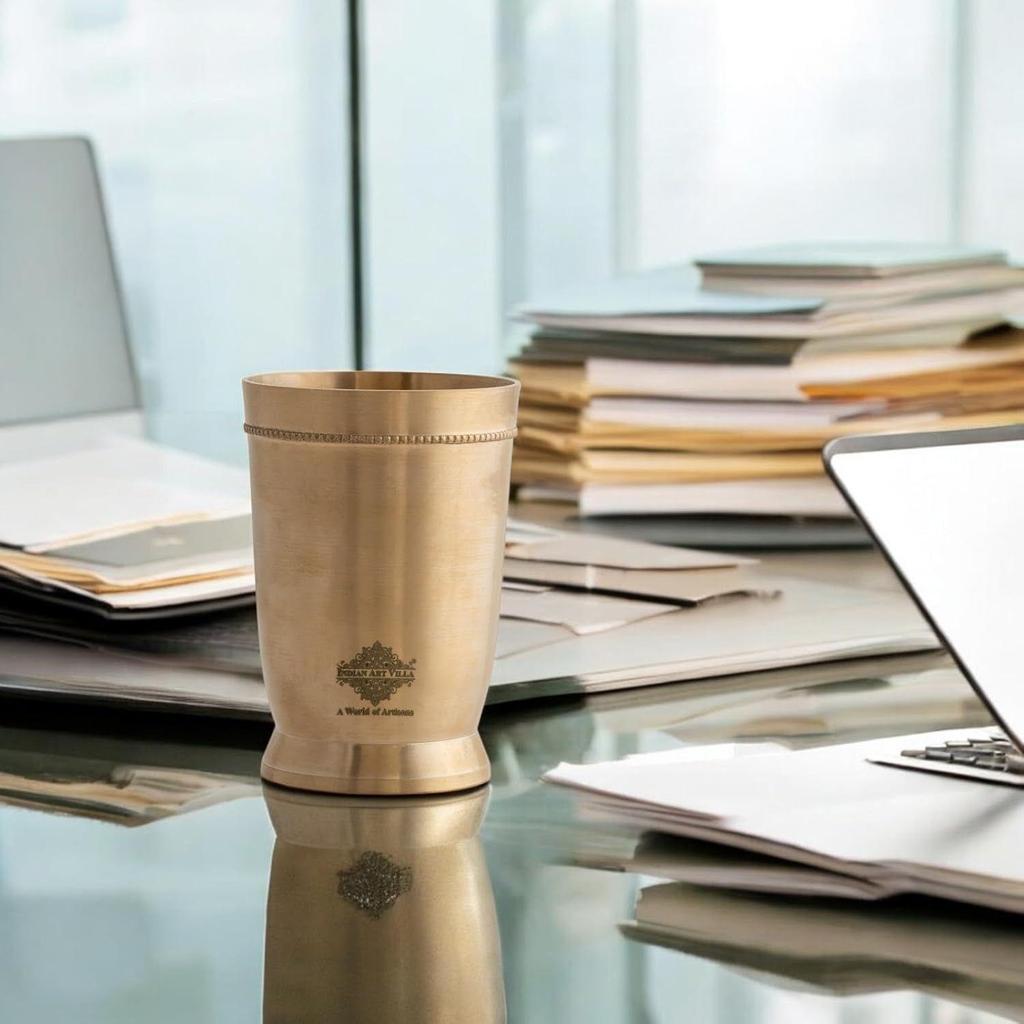 Pure Brass Matt Finish Glass/Tumbler with Brass Bottom, for Drinking Serving Water, Brass Glass Volume-270 ML, 1 Piecec