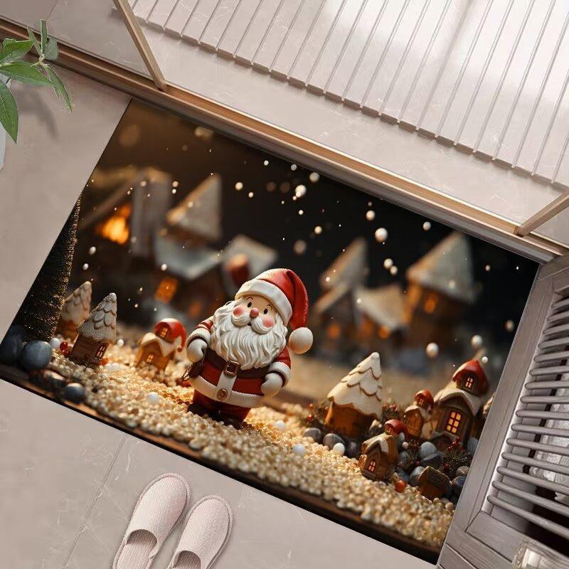 Merry Christmas Santa Claus Welcome Carpet Party Living Room Sofa Bedroom Bedside Study Entrance Door Rug Non-slip Decor Mat