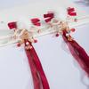 1 Pair Wine Red Ribbon Hair Clips Set Hair Clips with Fluffy Pom Poms for Women Girls Party Wedding Hair Accessories
