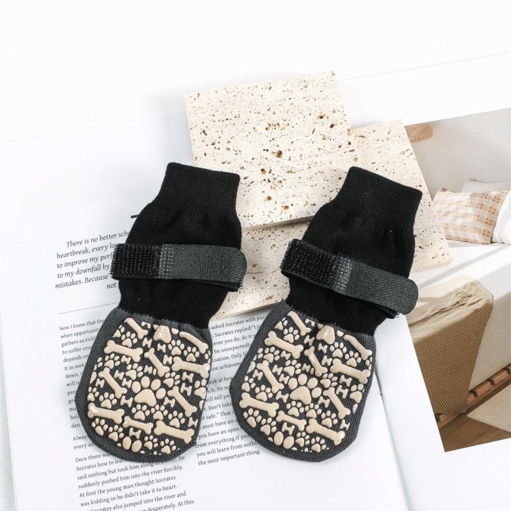 4 Pieces/set Wear Resistant Pet Knitted Socks Paw Pattern Dog Shoes Socks  Floor Protection