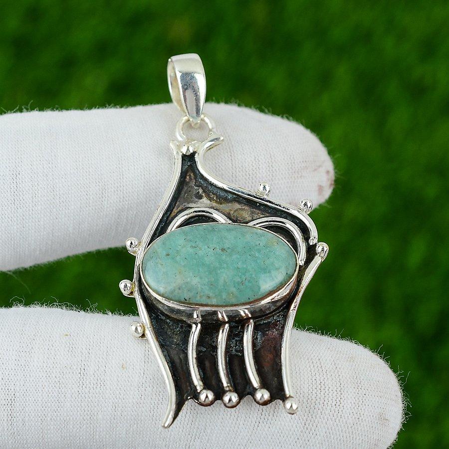 Amazonite Stone Wife Trendy Anniversary Bezel Pendant Jewelry Sterling Silver