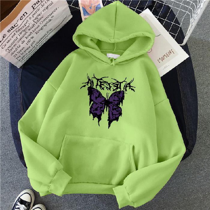 Punk big butterfly sweatshirt Harajuku dark sweater aesthetic fleece hip hop gothic streetwear hoodie