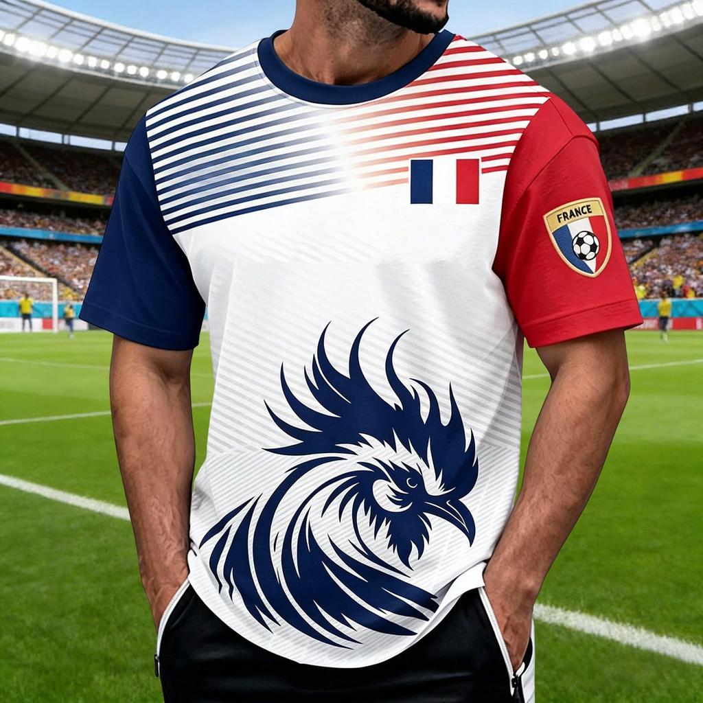 Men's France Soccer Fan Printed Short Sleeve Neck T-Shirt