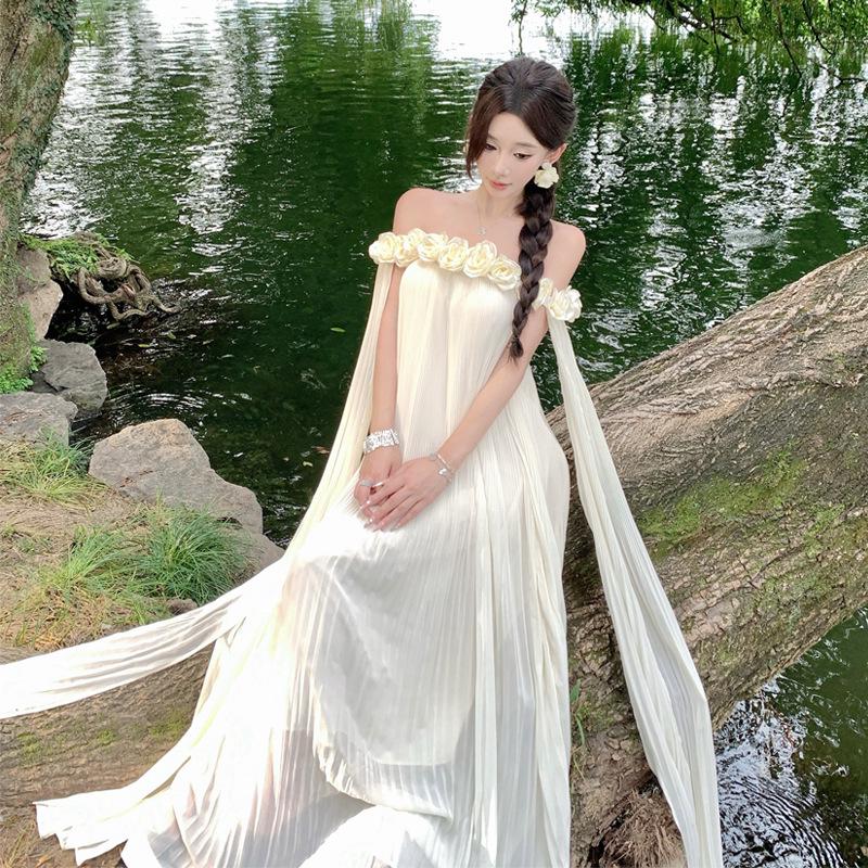 2025 Summer French Strapless Mid-Length Casual Dress 2XL