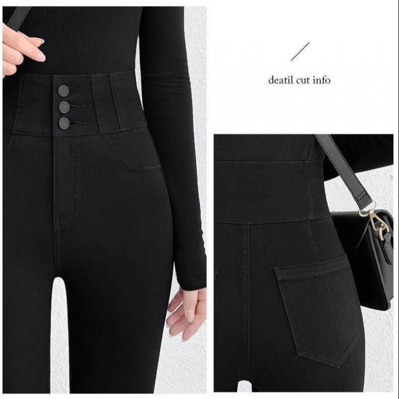 High-waisted Tight Black Bottoming Pants Outer Wear Spring and Autumn 3 Buttons Small Foot Pencil Pants Slim Anti-pilling Hundred with Long Pants