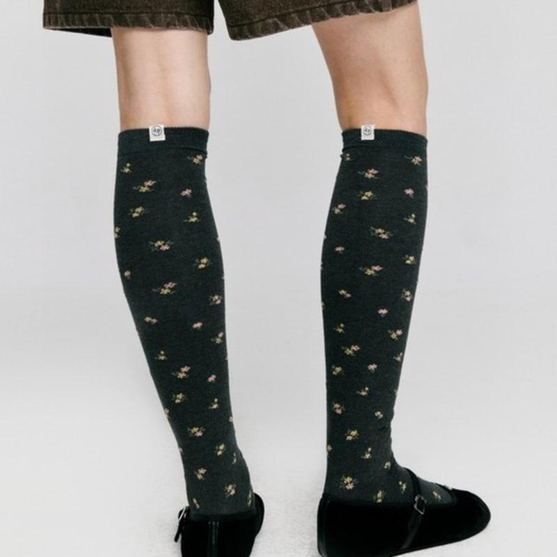 DEPOUND flower pattern knee socks - charcoal