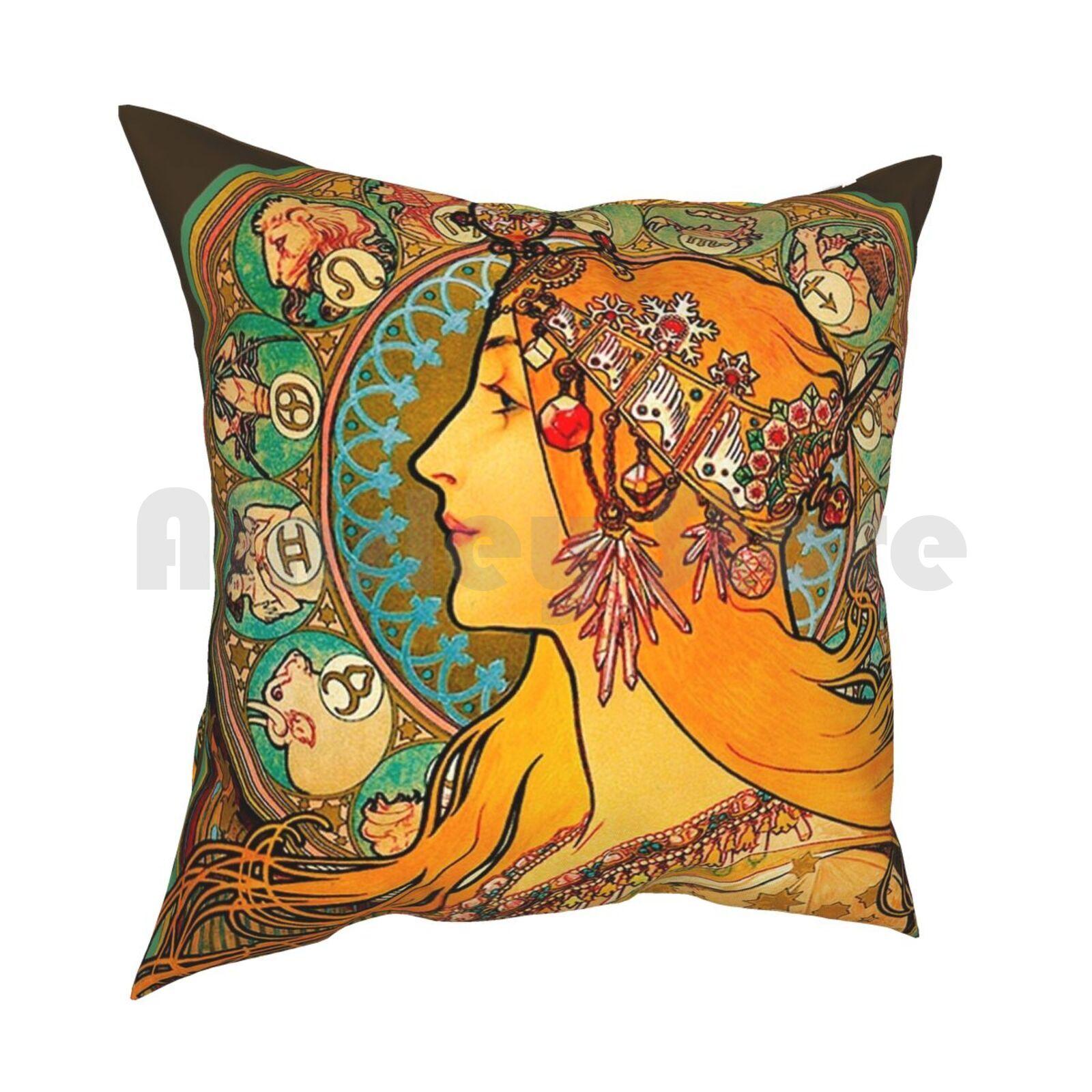 Hd Zodiac ( )Alphonse Mucha Pillow Case Printed Home Soft DIY Pillow Cover Mucha Alphonse Mucha Zodiac Mucha Zodiac 30x30cm 12x12in