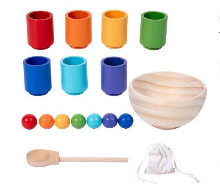 Children'S Montessori Early Education Wooden 12-Color Ball And Cup Color Classification Clip Beads Color Cognitive Pairing Educational Toys