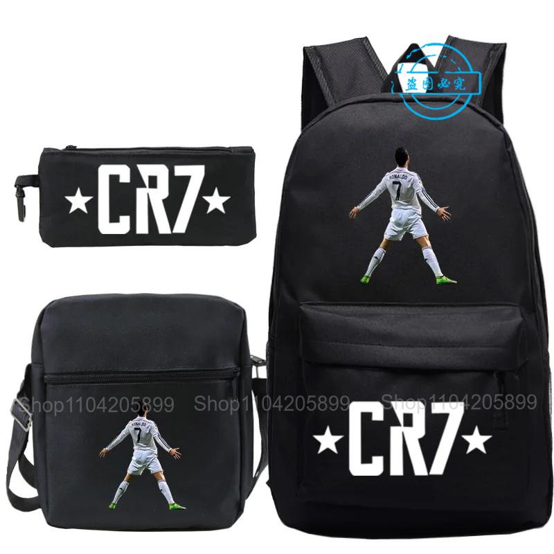 3pcs CR7 Backpacks Ronaldo Print Boys Girls School Bags Student Teenager Mochila Laptop Travel Rucksack Gift