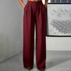 Women's High Waisted Straight Leg Dress Pants with Pockets, Elastic Waist Button Closure Loose Fit Trousers for & Casual Wear