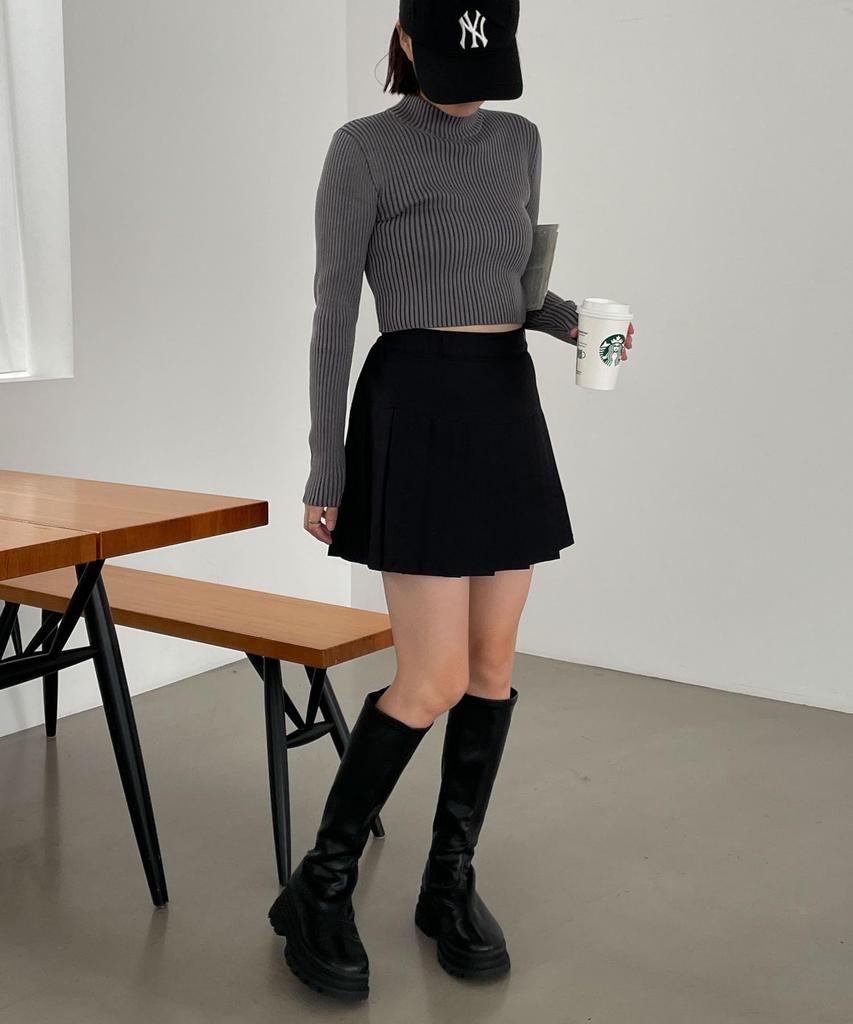 WEGO Ribbed High Neck Short Knit Korean Winter Wear Women's Sweater, Casual, Simple, Sumikuro, Style,