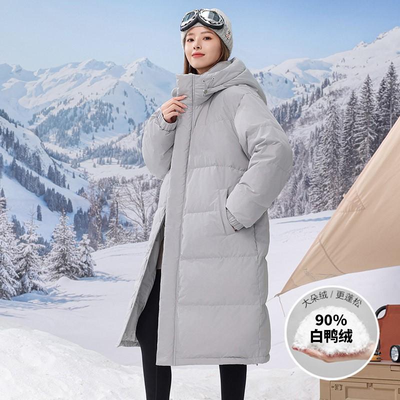 Unisex Winter Down Coat With Hood Long Warm Puffer Jacket 85-90% White Duck 600 Fill Power