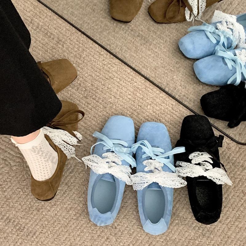 Fashion Women Shoes Fashion Vintage Lightweight Ballet Flat Shoes 2025 Spring New Square Toe Lace Soft Sole Comfortable Mary Jane Shoes