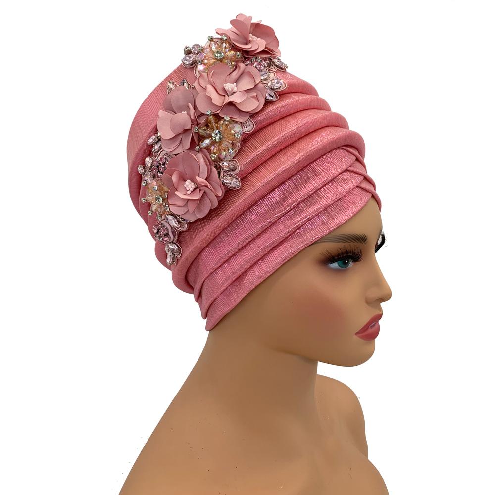 New African Women'S Turban Cap Nigeria Auto Gele Headtie Already Made Wedding Geles Female Head Wraps With Diamond Flower