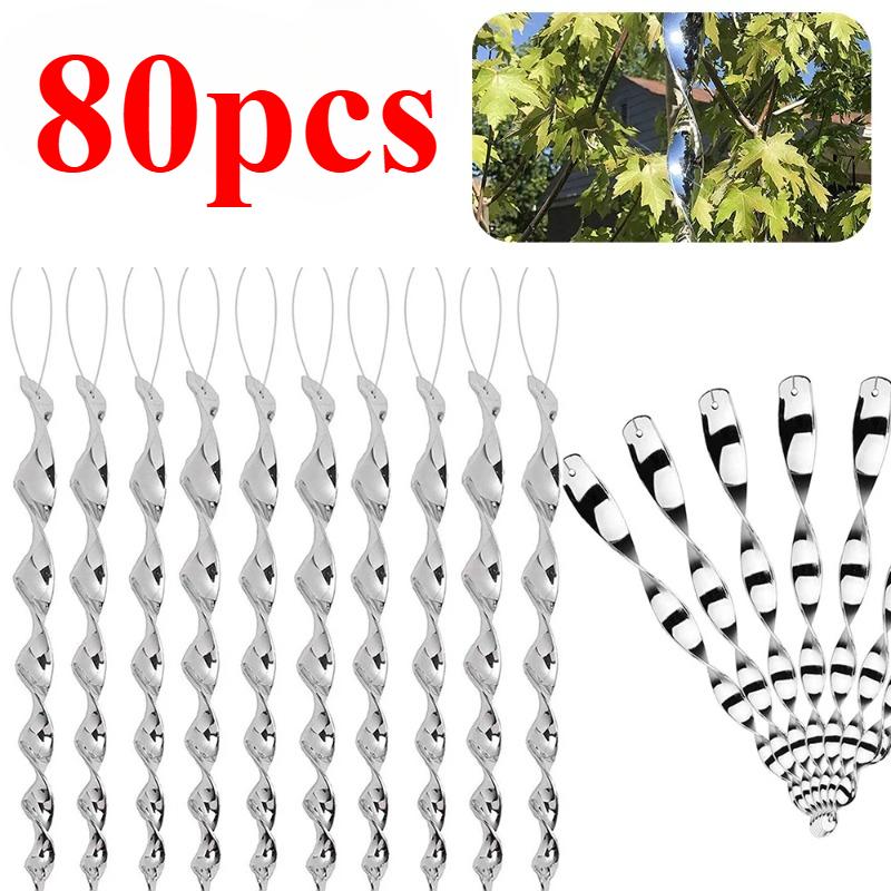 80pcs Bird Repellent Reflective Rods 30cm Scare Birds Repeller Wind Spiral Rotating Rod Hanging Ornaments Home Garden Decor
