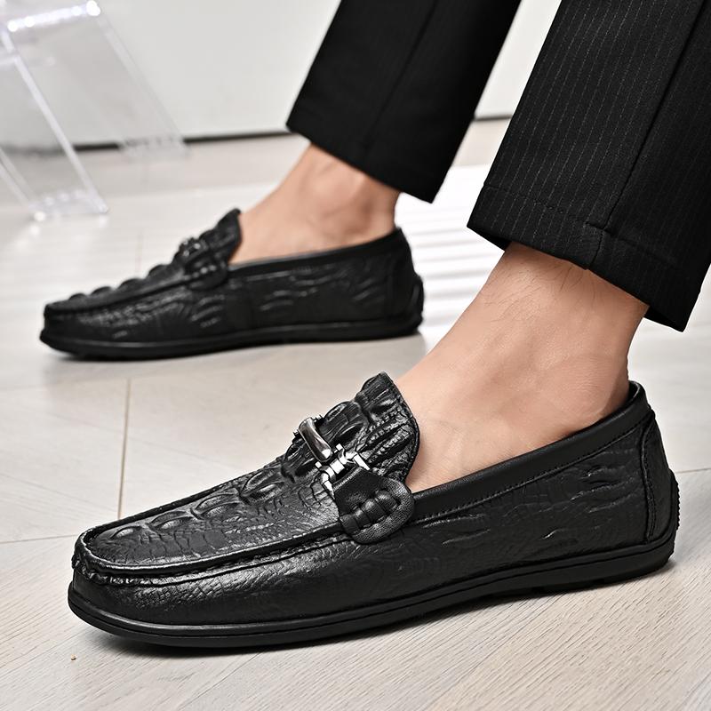 Fashion Alligator Pattern Leather Men Luxury Loafers Leather Shoes Men Designer Moccasins Slip-On Casual Dress Men Flats Shoes