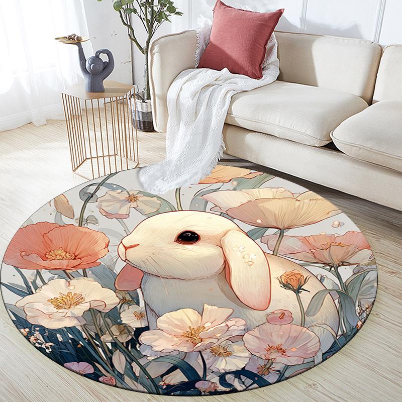 Bunny Round Area Rug,Carpet Rug for Living Room Bedroom Sofa Playroom Decor,Non-slip Floor Mat