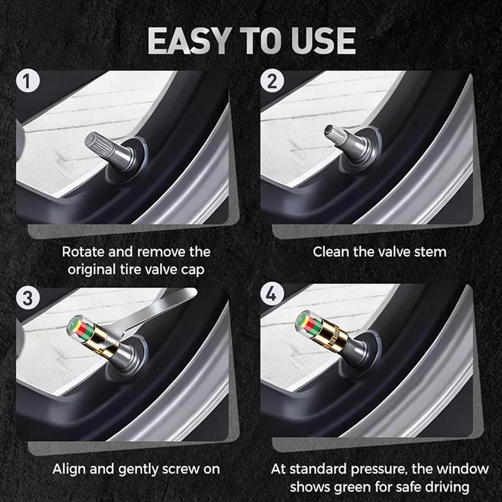 4Pcs Motorcycle Car Tire Pressure Monitor Valve Caps Sensor Indicator Eye Alert Auto Tire Pressure Inspection Tool Tire Valve