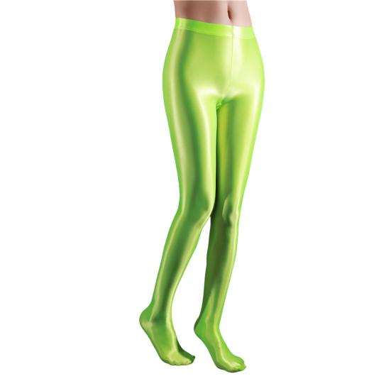 Stage Performance Leggings Glossy Shiny High Waist Fitness with Socks Stage Show Skinny Smooth Surface Yoga Trousers Women Clothing